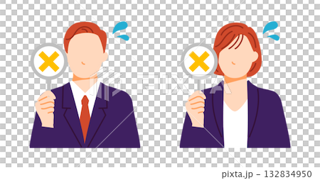 插圖描繪了身穿交叉式西裝的男女商務人士。 132834950