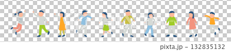 秋を過ごす子どもたちのイラストセット 132835132