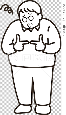 いじける中年男性のイラスト　線画のみ 132835228