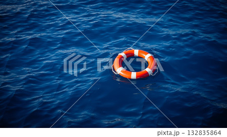 Red lifebuoy on the water Red lifebuoy on the water 132835864