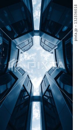 Bottom-up view of a modern building made of glass and concrete Bottom-up view of a modern building made of glass and concrete 132836018