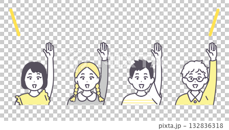 四個孩子舉手的插圖素材 四個孩子舉手的插圖素材 132836318