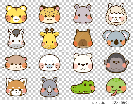 かわいい動物の顔アイコンセット3 かわいい動物の顔アイコンセット3 132836602