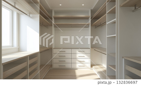 モダンウォークインクローゼット - 新築・リフォームに最適な清潔感あふれる収納空間 132836697