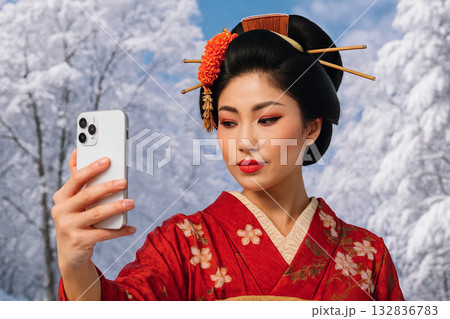 着物の女性　花魁のイメージ 132836783