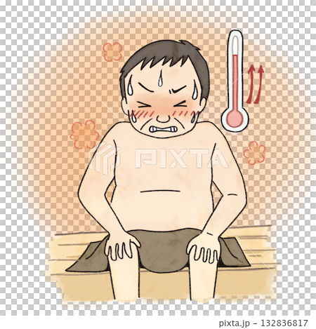 サウナの暑さに必死に我慢している中年男性 132836817