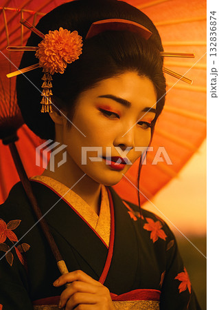 着物の女性　花魁のイメージ 132836874