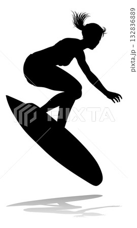 Woman Surfer Surfboard Female Surfer Silhouette 132836889