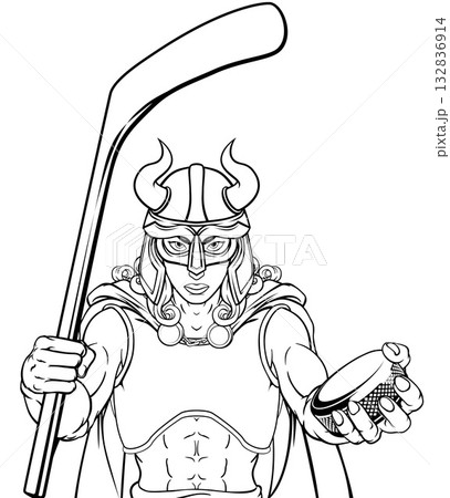Viking Warrior Woman Ice Hockey Sports Team Mascot 132836914