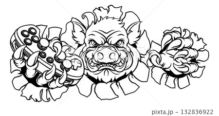 Boar Wild Hog Razorback Warthog Pig Gaming Mascot Boar Wild Hog Razorback Warthog Pig Gaming Mascot 132836922