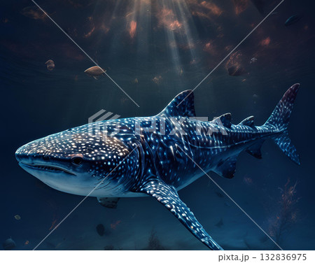 海中を泳ぐを巨大なサメ 132836975