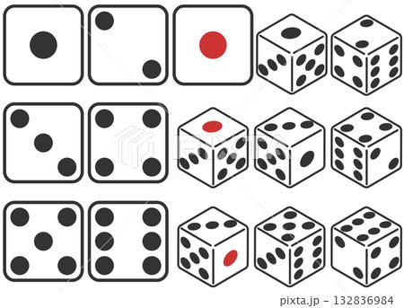 サイコロ全目セット（アイソメトリックと平面デザイン） 132836984