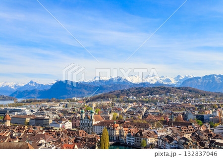 View of the old town of Lucerne (Luzern) city in Switzerland. View from above View of the old town of Lucerne (Luzern) city in Switzerland. View from above 132837046