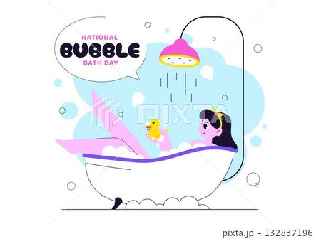 National Bubble Bath Day Vector Illustration Featuring Relaxing Spa Bath Scene with Bubbles, Towels, Candles, and Self Care in Flat Cartoon Style National Bubble Bath Day Vector Illustration Featuring Relaxing Spa Bath Scene with Bubbles, Towels, Candles, and Self Care in Flat Cartoon Style 132837196
