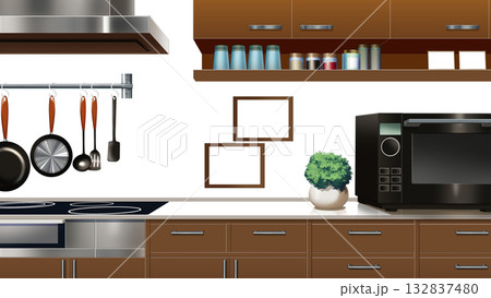 壁が透過された、現代的なキッチン 132837480