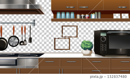 壁が透過された、現代的なキッチン 132837480