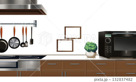 壁が透過された、現代的なキッチン 132837482