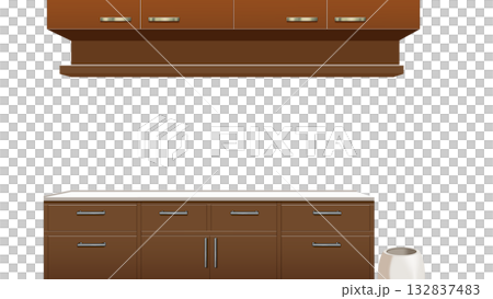 壁が透過された、現代的なキッチン 132837483