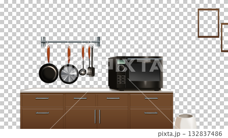 A contemporary kitchen with transparent walls 132837486