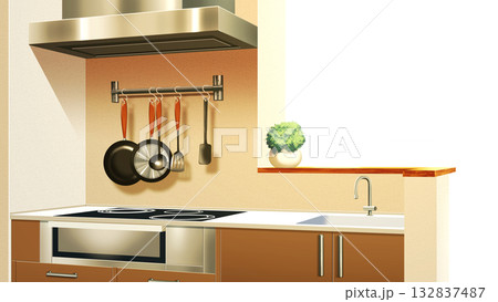 壁が透過された、現代的なキッチン 132837487