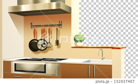 壁が透過された、現代的なキッチン 132837487