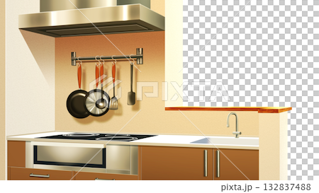 A contemporary kitchen with transparent walls 132837488