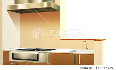 壁が透過された、現代的なキッチン 132837489