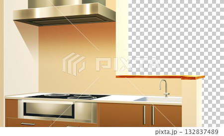 壁が透過された、現代的なキッチン 132837489