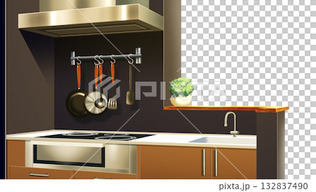 A contemporary kitchen with transparent walls 132837490