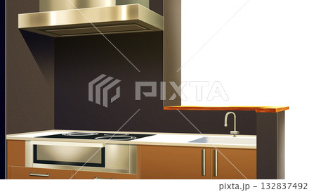 壁が透過された、現代的なキッチン 132837492