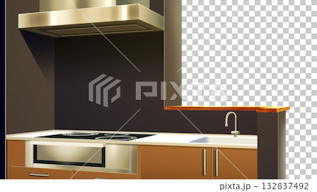壁が透過された、現代的なキッチン 132837492