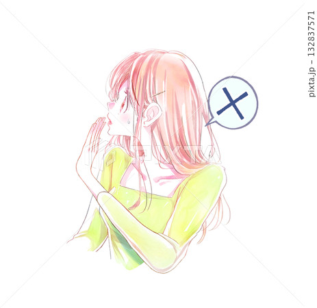 女性 驚く 怪訝 汗 断る バツ 女性 驚く 怪訝 汗 断る バツ 132837571