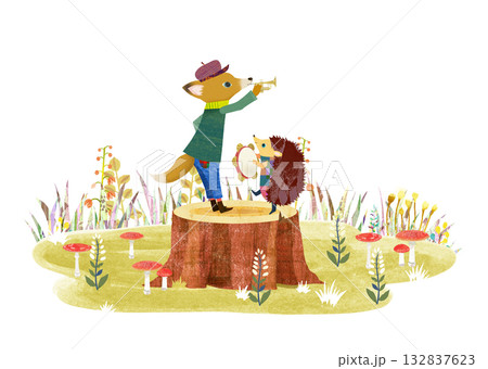 キツネとハリネズミ 132837623