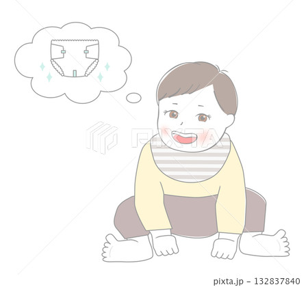 オムツについて考えている赤ちゃん 132837840