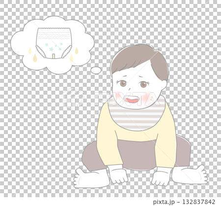 Baby thinking about diapers Baby thinking about diapers 132837842