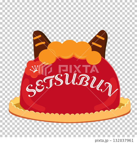 Illustration of a red demon cake with Setsubun characters 132837961
