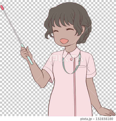 A smiling female nurse holding a pointer. Clip art of a young woman explaining with a pointer A smiling female nurse holding a pointer. Clip art of a young woman explaining with a pointer 132838180