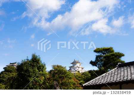 秋の爽やかな青空と世界文化遺産で国宝姫路城のある風景 132838459