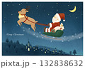 プレゼントを配りに行くサンタクロースとトナカイのクリスマスカード 132838632