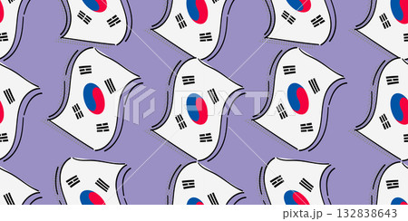 Seamless pattern korean doodle hand drawn isolated on purple background. 132838643