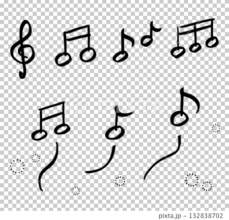 手描きの音符とト音記号のセット シンプルでラフな白黒の音楽イラスト素材 手描きの音符とト音記号のセット シンプルでラフな白黒の音楽イラスト素材 132838702