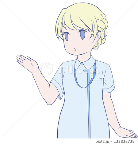 手で示して案内する可愛い女性看護師。説明する若い女性のクリップアート 132838739
