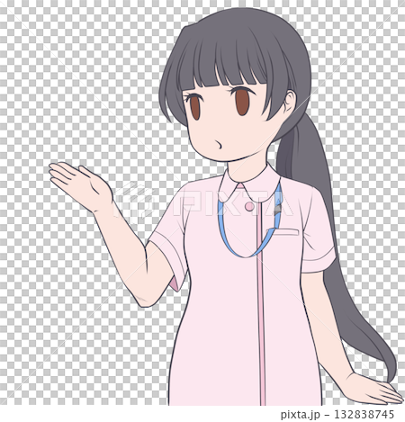 一位可愛的女護士伸出手指導。年輕女子講解的剪貼畫。 一位可愛的女護士伸出手指導。年輕女子講解的剪貼畫。 132838745
