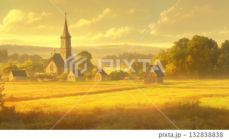 黄昏の教会、アニメ風 132838838