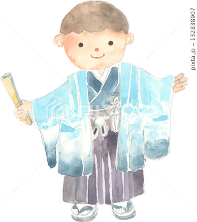 七五三　羽織袴を着る男の子のイラスト　ベクター　 132838907