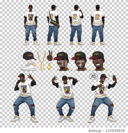 Set of hip hop singer character. illustration design Set of hip hop singer character. illustration design 132838938