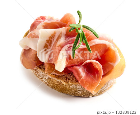 ciabatta bread slice with prosciutto meat 132839122