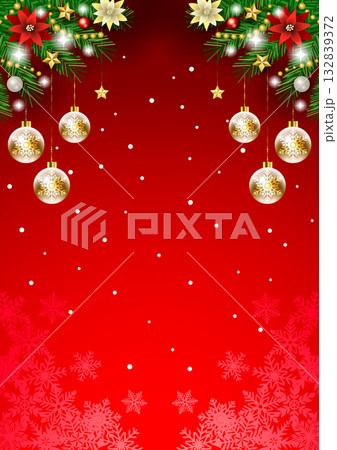 クリスマス背景、雪の結晶、赤、オーナメント、かわいい、イラスト、縦 クリスマス背景、雪の結晶、赤、オーナメント、かわいい、イラスト、縦 132839372