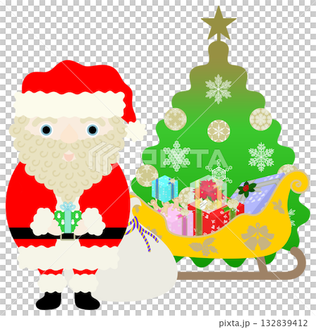 かわいいサンタクロースとクリスマスツリーのイラスト 132839412