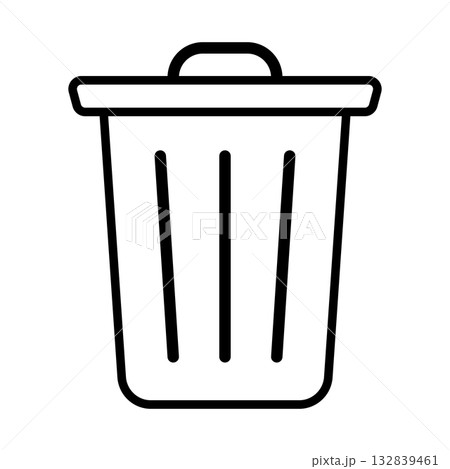 Minimalist trash bin icon, clean black outline waste container symbol Minimalist trash bin icon, clean black outline waste container symbol 132839461